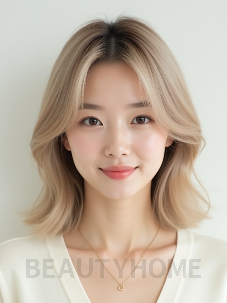 머쉬룸 블론드 어깨 레이어드 단발+뱅