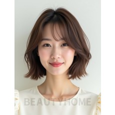 애쉬 브라운 어깨 텍스처 단발+뱅