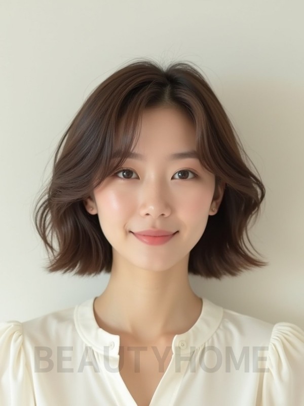 그레ige 브라운 귀밑 블런트 단발