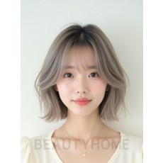 애쉬 브라운 턱밑 스택 단발+시스루뱅