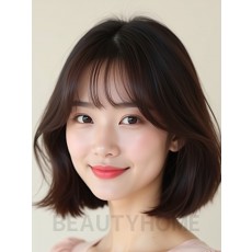 초콜릿 브라운 턱밑 스택 단발+풀뱅