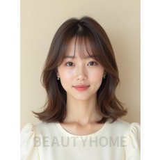 그레ige 브라운 어깨 생머리+시스루뱅