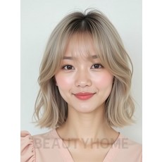 애쉬 베이지 어깨 스트레이트 단발+커튼뱅