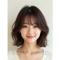 초콜릿 브라운 귀밑 인버티드 단발+시스루뱅