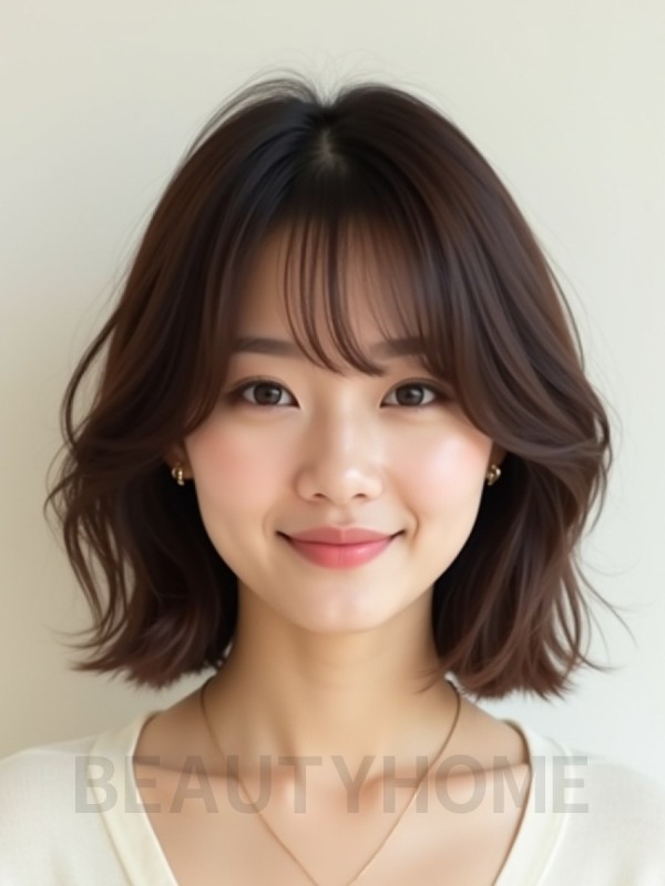초콜릿 브라운 귀밑 인버티드 단발+시스루뱅