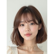 밀크티 브라운 쇄골 스트레이트 단발+커튼뱅