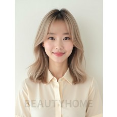 머쉬룸 블론드 어깨 생머리+커튼뱅
