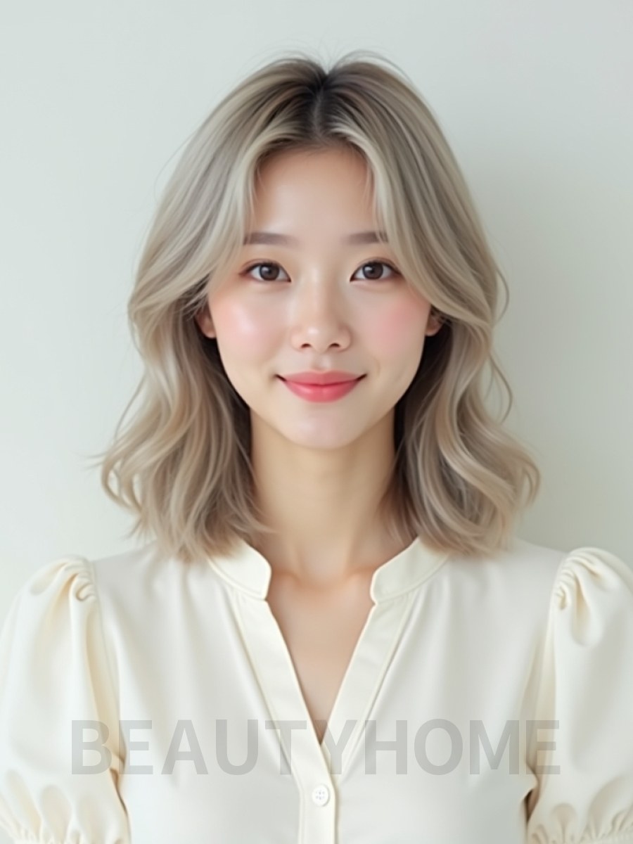 애쉬 블론드 어깨 웨이브+센터