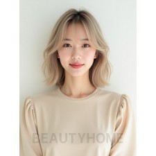 머쉬룸 블론드 어깨 블런트 단발+뱅