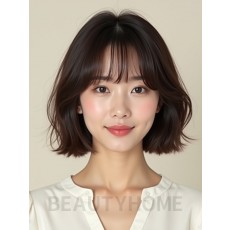 초콜릿 브라운 어깨 스택 단발+풀뱅
