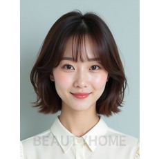 초콜릿 브라운 어깨 스택 단발+뱅