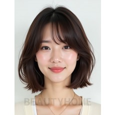 초콜릿 브라운 쇄골 블런트 단발+풀뱅