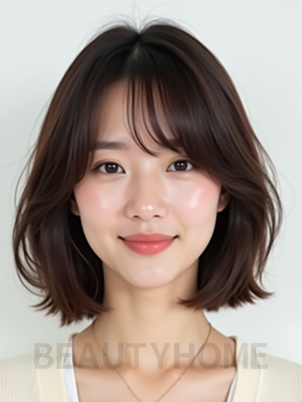 초콜릿 브라운 쇄골 블런트 단발+풀뱅
