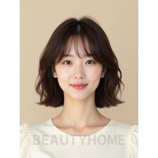 초콜릿 브라운 어깨 컬 단발+시스루뱅