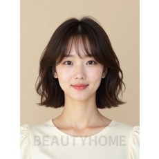 초콜릿 브라운 어깨 컬 단발+시스루뱅