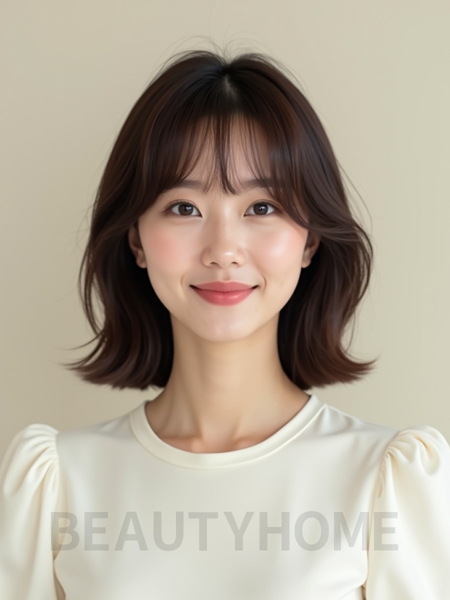 초콜릿 브라운 어깨 웨이브+사이드뱅