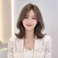 여자 중단발 레이어드 S컬펌 애쉬 베이지 염색