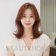 여자 중단발 레이어드 S컬펌 오렌지 브라운 염색