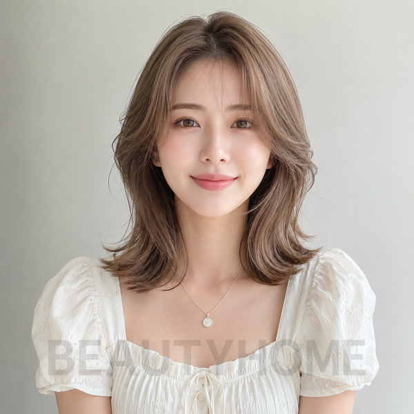 여자 중단발 빌드펌 애쉬 베이지 염색