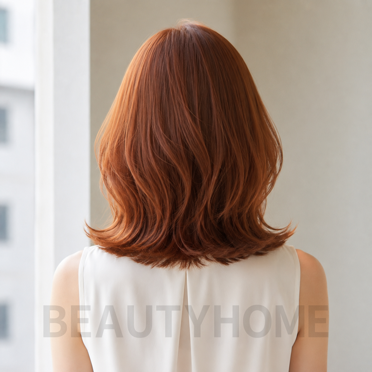 여자 중단발 빌드펌 오렌지 브라운 염색