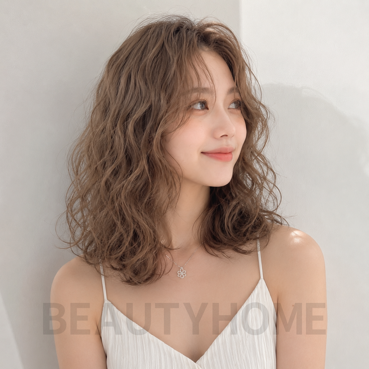 여자 중단발 히피펌 애쉬 베이지 염색
