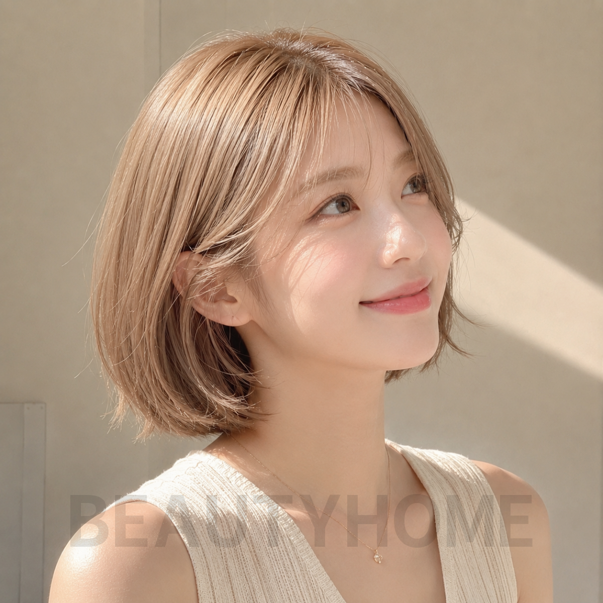 여자 단발 보브컷 밀크티 베이지 염색