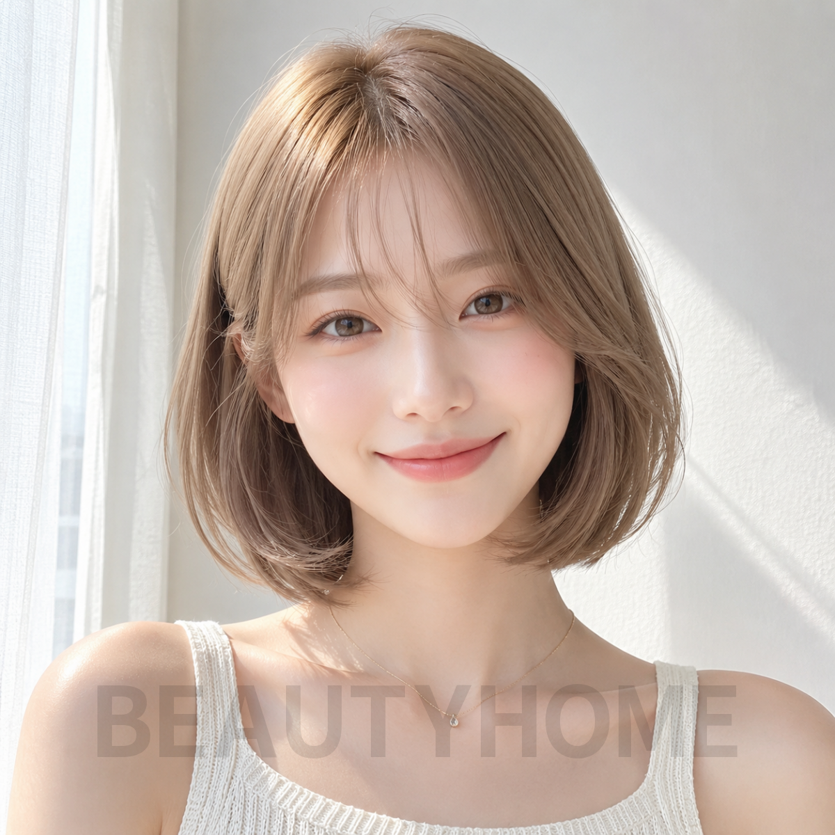 여자 단발 보브컷 밀크티 베이지 염색
