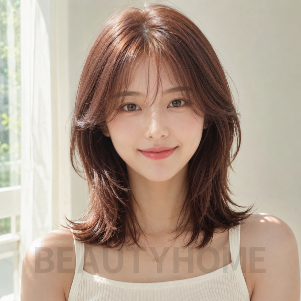 여자 중단발 허쉬컷 로즈 브라운 염색