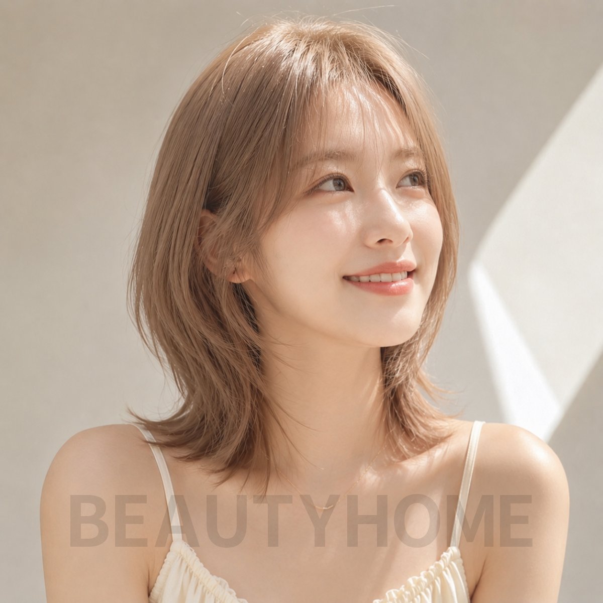 여자 중단발 허쉬컷 밀크티 베이지 염색