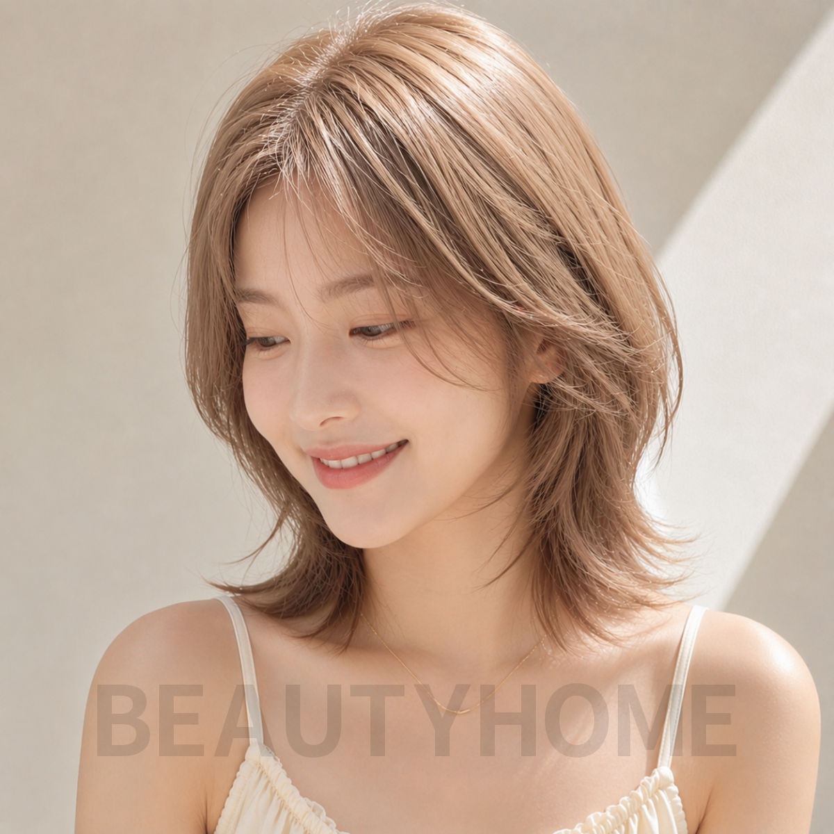 여자 중단발 허쉬컷 밀크티 베이지 염색