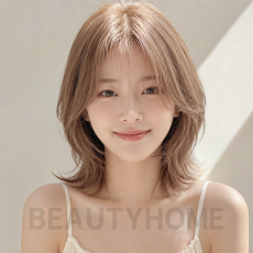 여자 중단발 허쉬컷 밀크티 베이지 염색