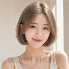 여자 스칸디 보브컷 헤이즐 베이지 염색4