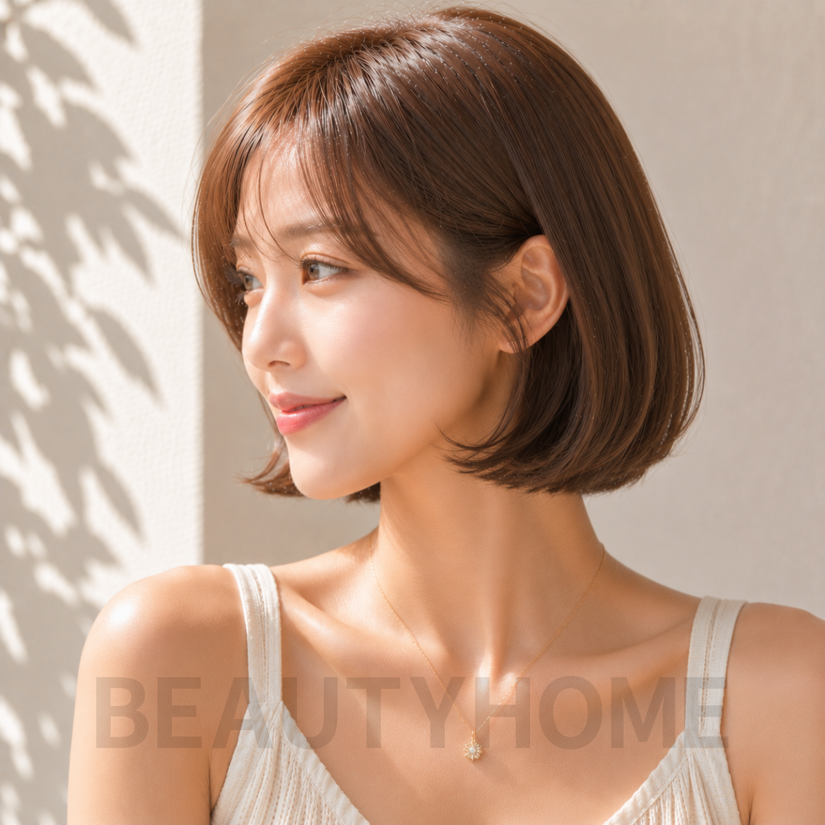 여자 단발 C컬 보브컷 웜 브라운 염색