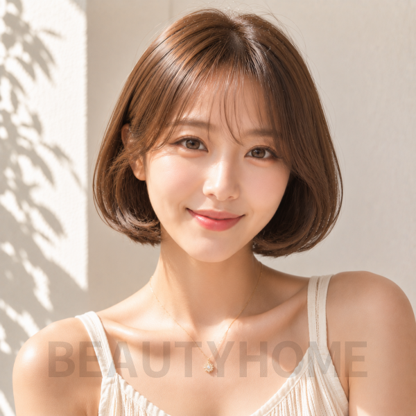 여자 단발 C컬 보브컷 웜 브라운 염색