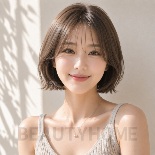 여자 단발 레이어드 보브컷 애쉬 브라운 염색