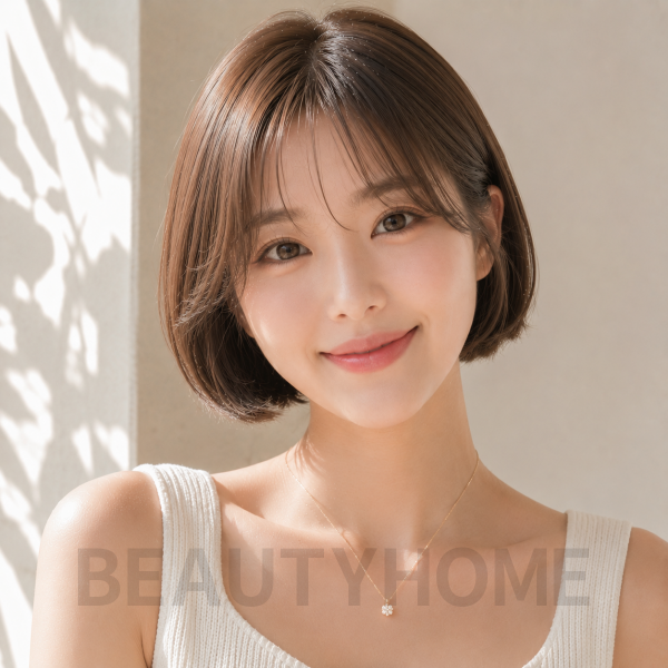 여자 단발 미니 보브컷 코코아 브라운 염색