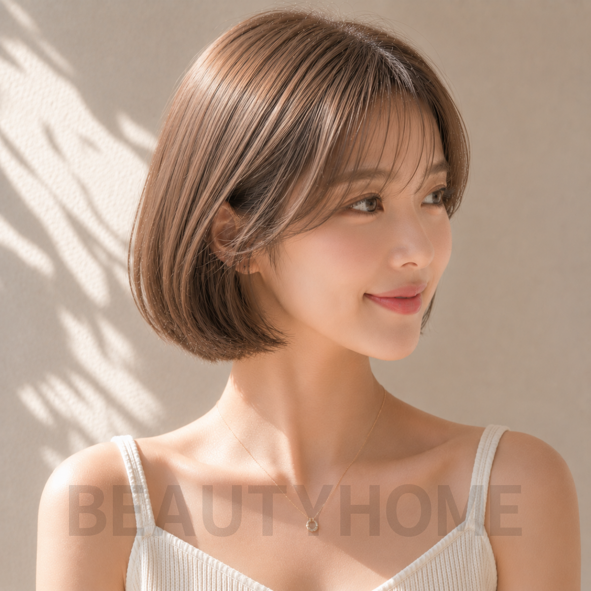 여자 단발 시스루 보브컷 헤이즐 브라운 염색