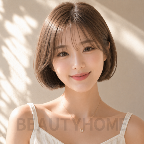 여자 단발 시스루 보브컷 헤이즐 브라운 염색