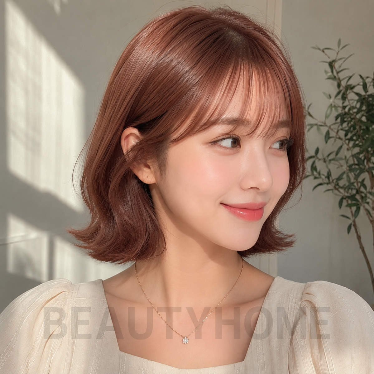 여자 단발 위켄드 보브컷 로즈 브라운 염색