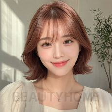 여자 단발 위켄드 보브컷 로즈 브라운 염색