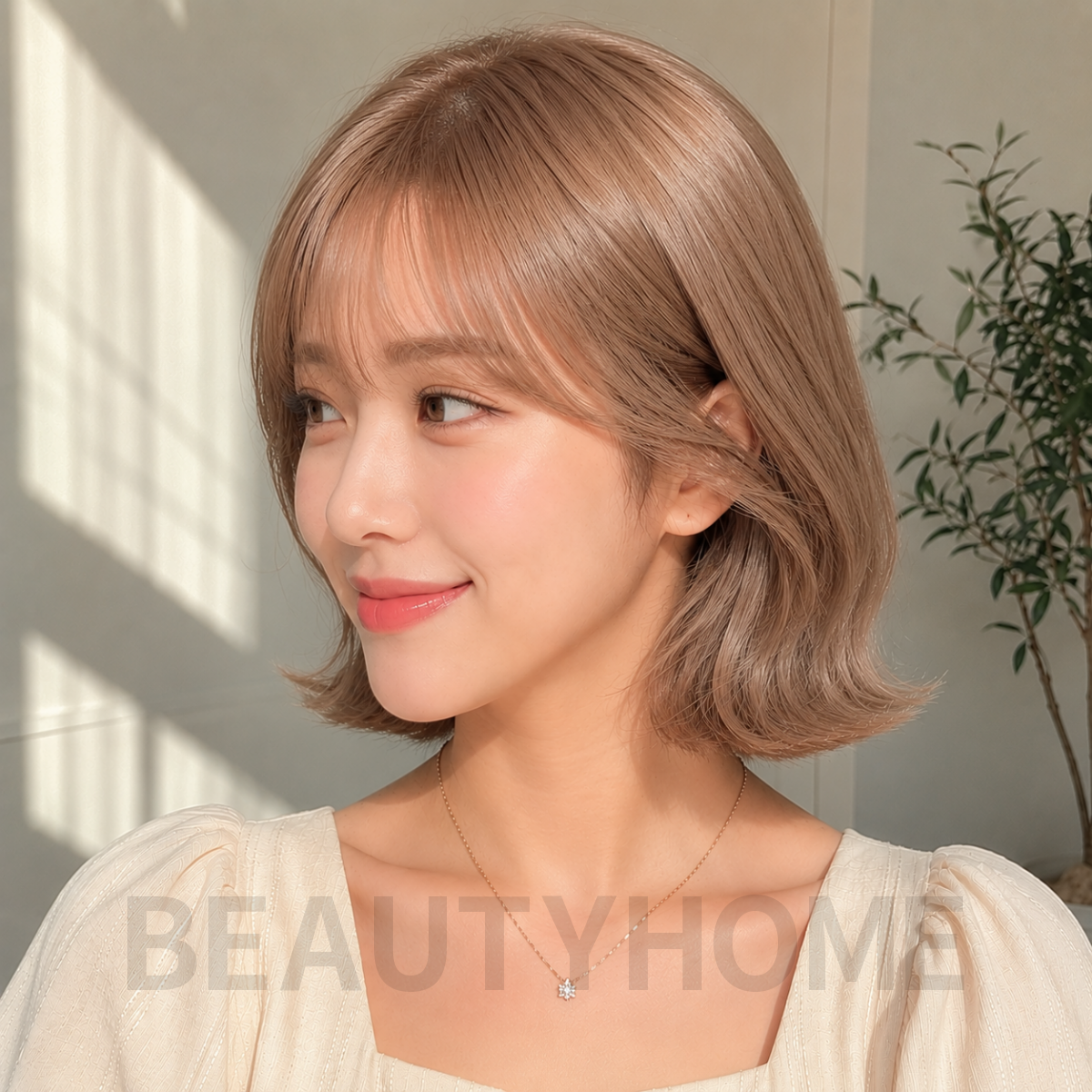 여자 단발 위켄드 보브컷 헤이즐 베이지 염색