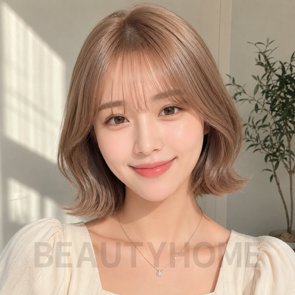 여자 단발 위켄드 보브컷 헤이즐 베이지 염색
