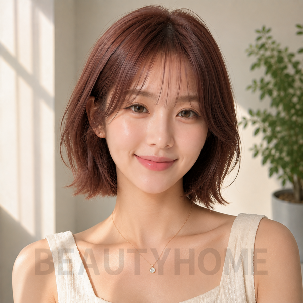 여자 단발 테슬컷 로즈 브라운 염색