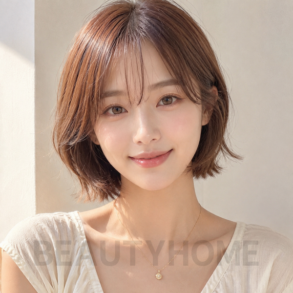 여자 단발 허쉬 보브컷 로즈 브라운 염색
