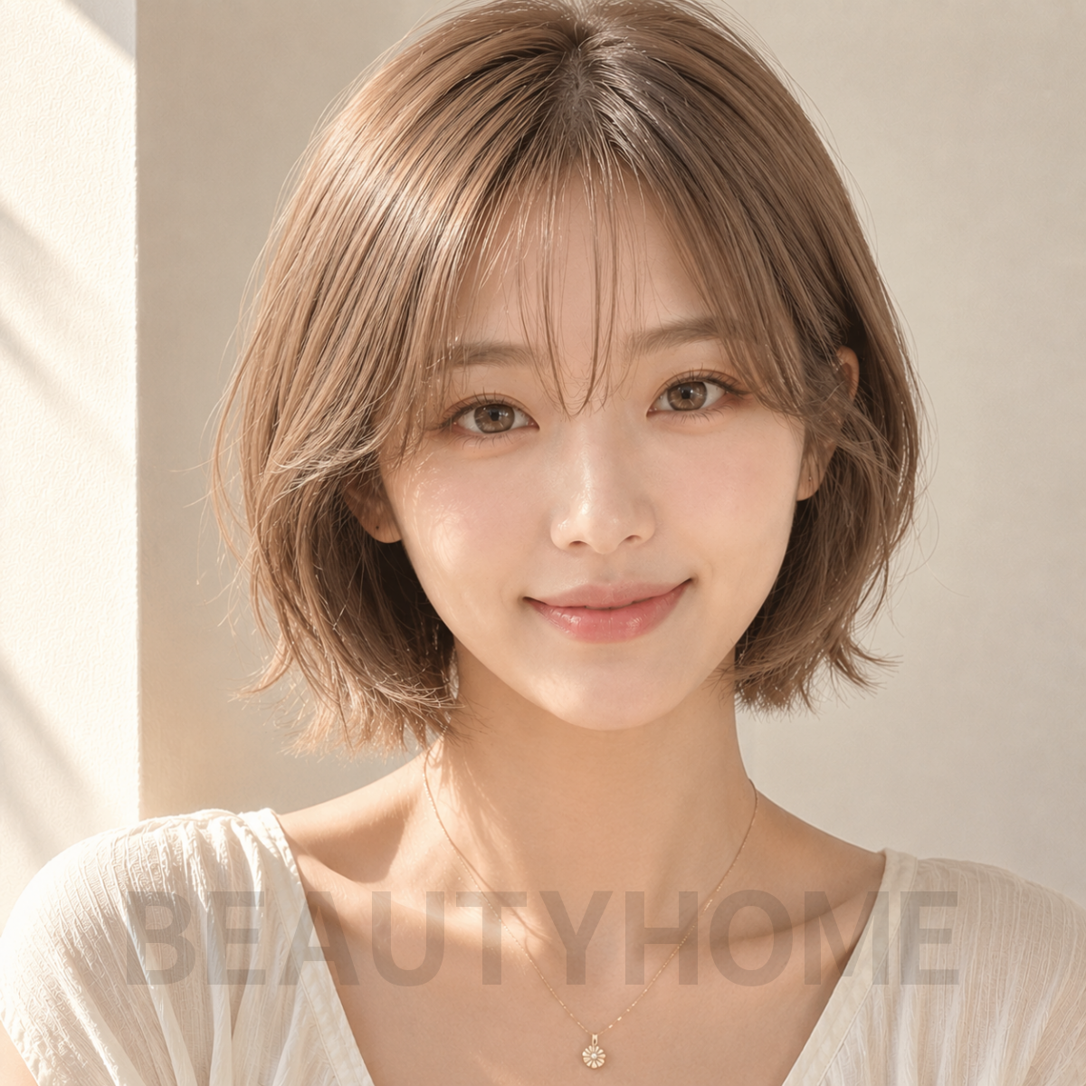 여자 단발 허쉬 보브컷 밀크티 베이지 염색