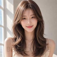 여자 롱 레이어드컷 발레아쥬 브라운 염색