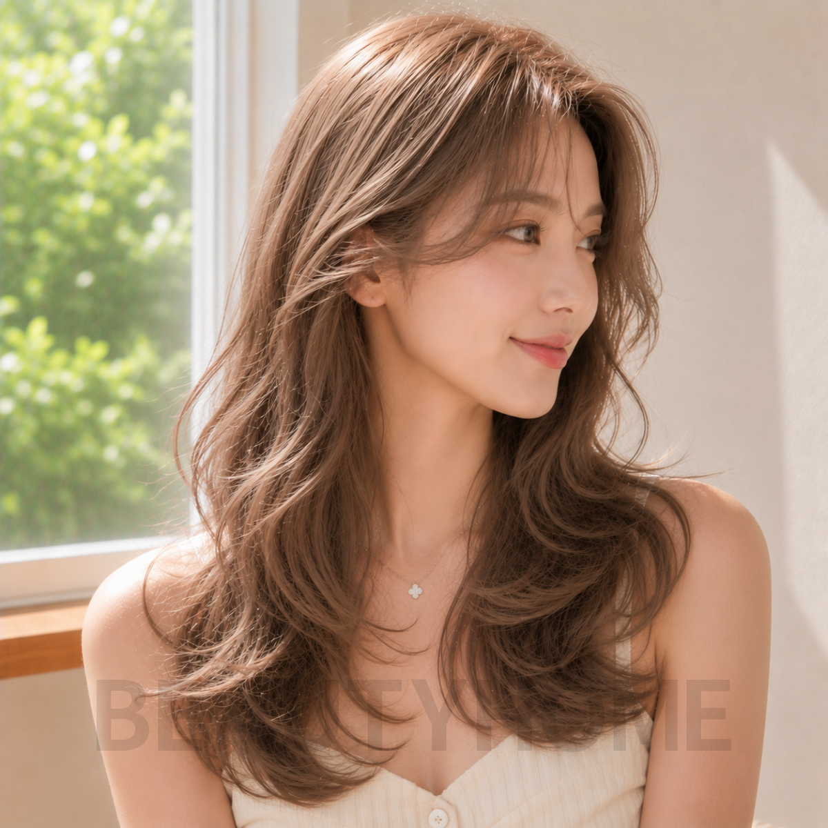 여자 볼륨 레이어드펌 애쉬 베이지 염색