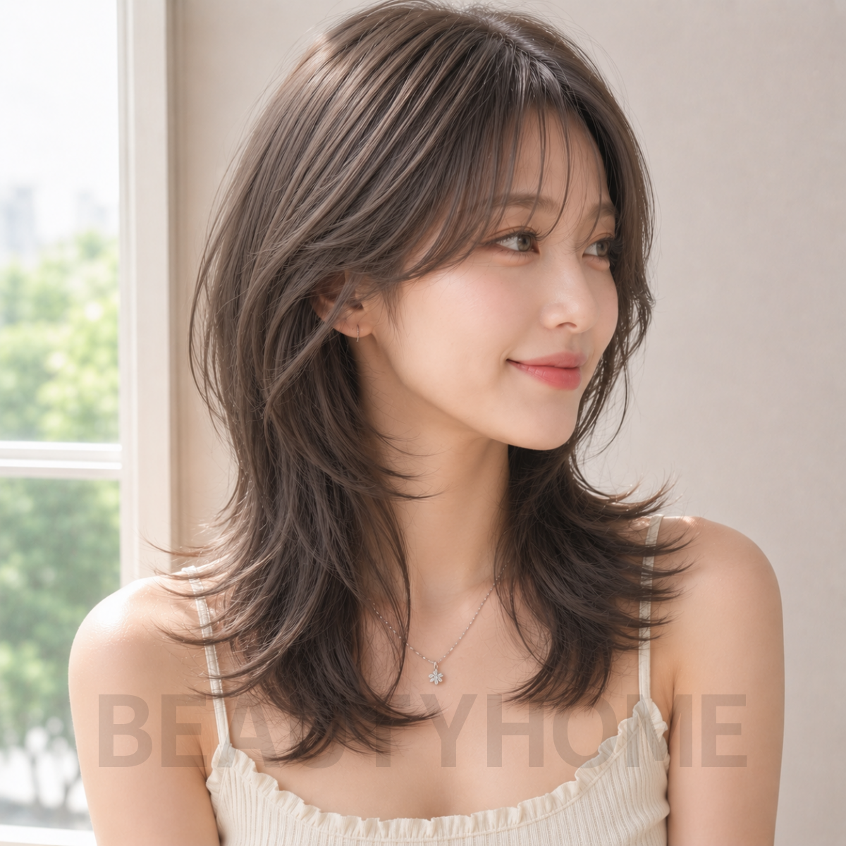 여자 소프트 울프컷 애쉬 브라운 염색