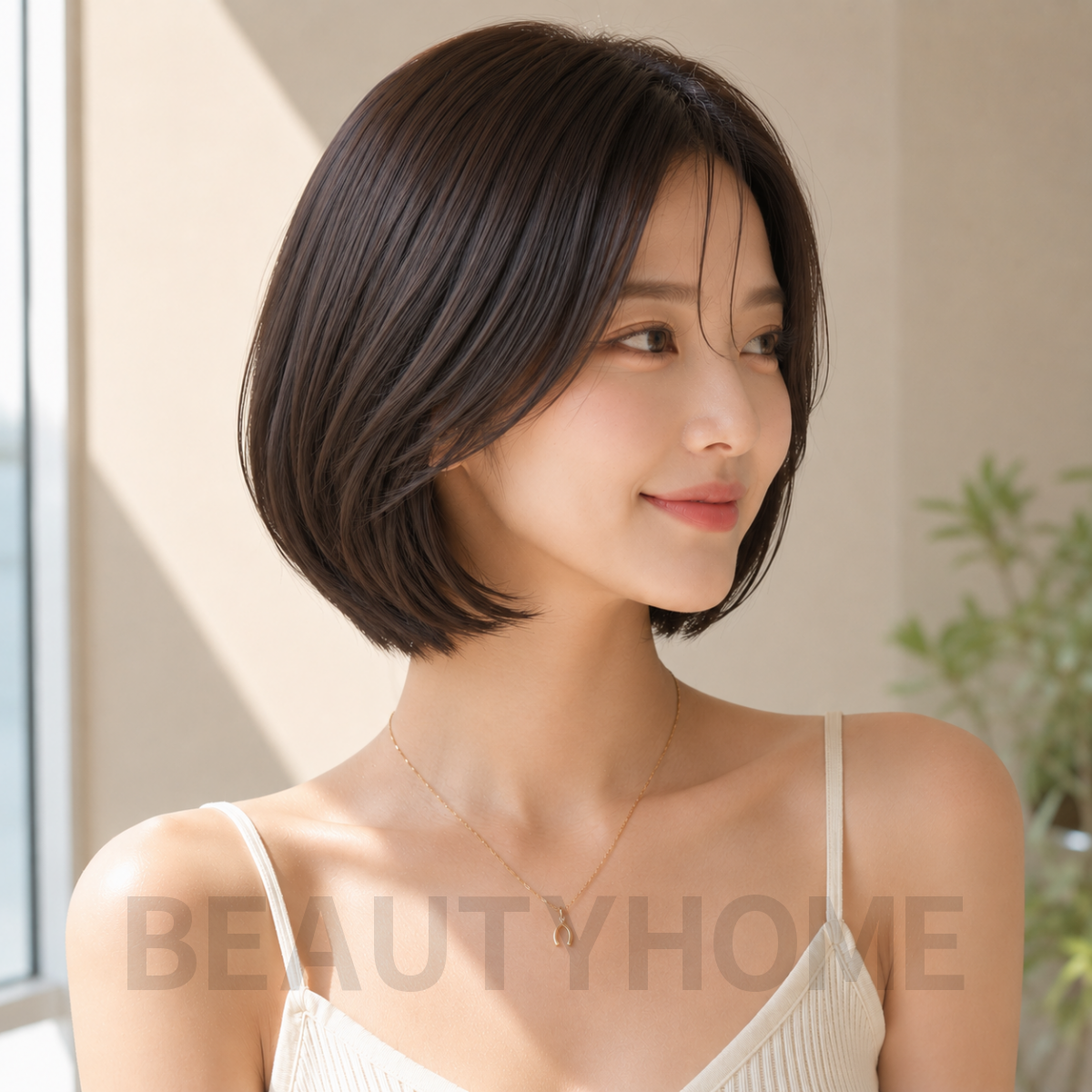 여자 슬릭 보브컷 다크 초콜릿 브라운 염색
