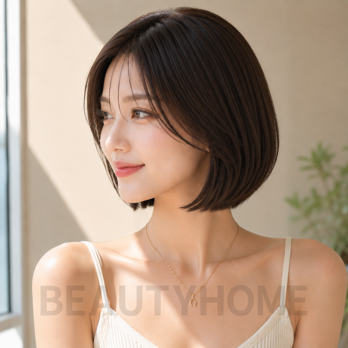 여자 슬릭 보브컷 다크 초콜릿 브라운 염색